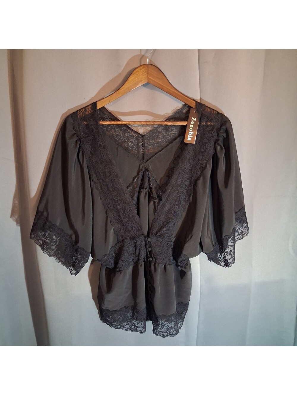 Zenobia Black Lace Trim Button-Up Blouse